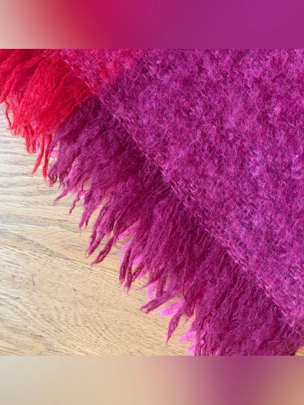 VTG Avoca Handweavers Mohair Wool Blanket Checkered Ireland Fringe Pink Purple